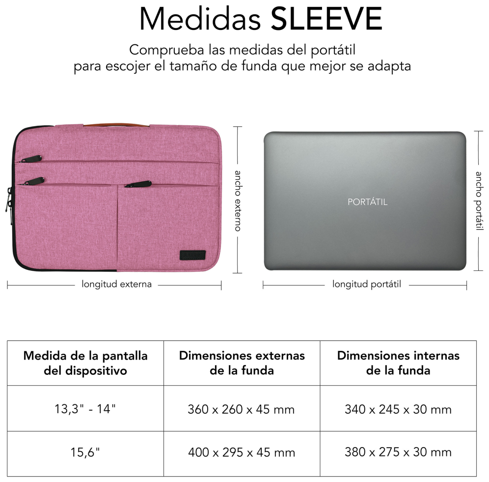 FUNDA PORTATIL SUBBLIM AIR PADDING 360 SLEEVE 15,6" PINK - detalle
