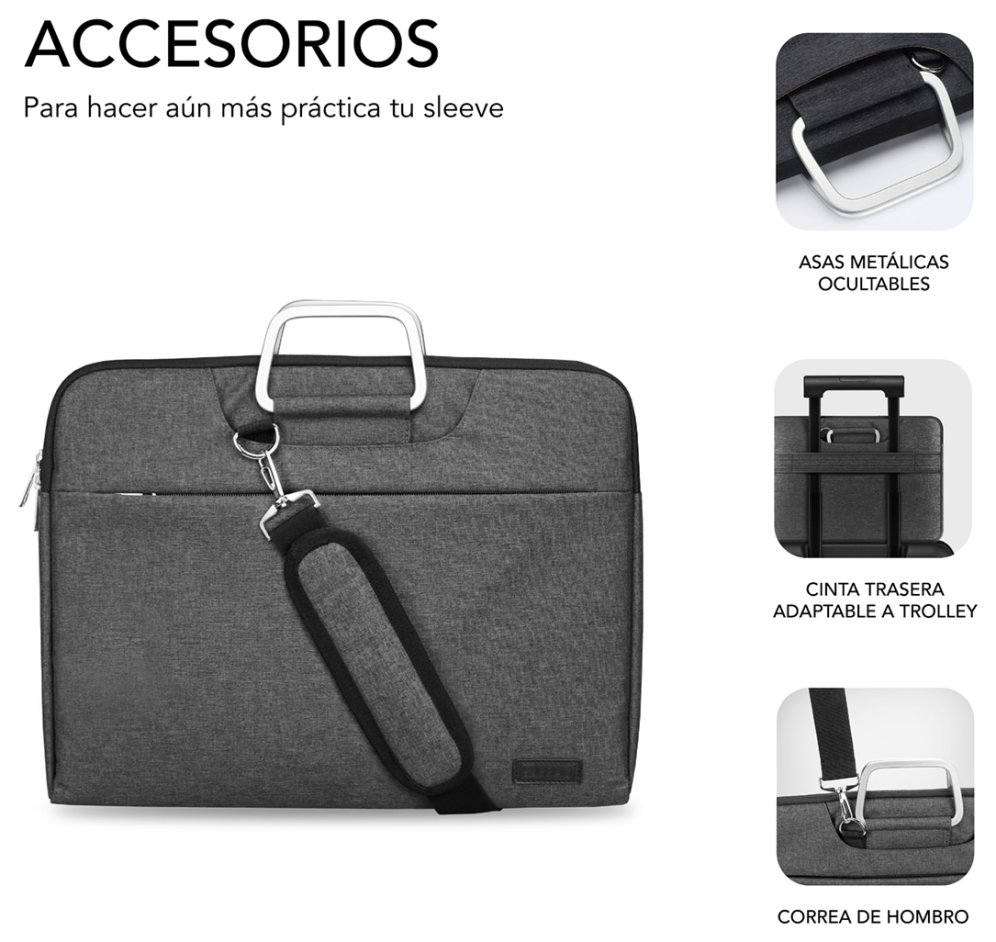 FUNDA PORTATIL SUBBLIM BUSINESS LAPTOP SLEEVE 15,6" GREY - detalle
