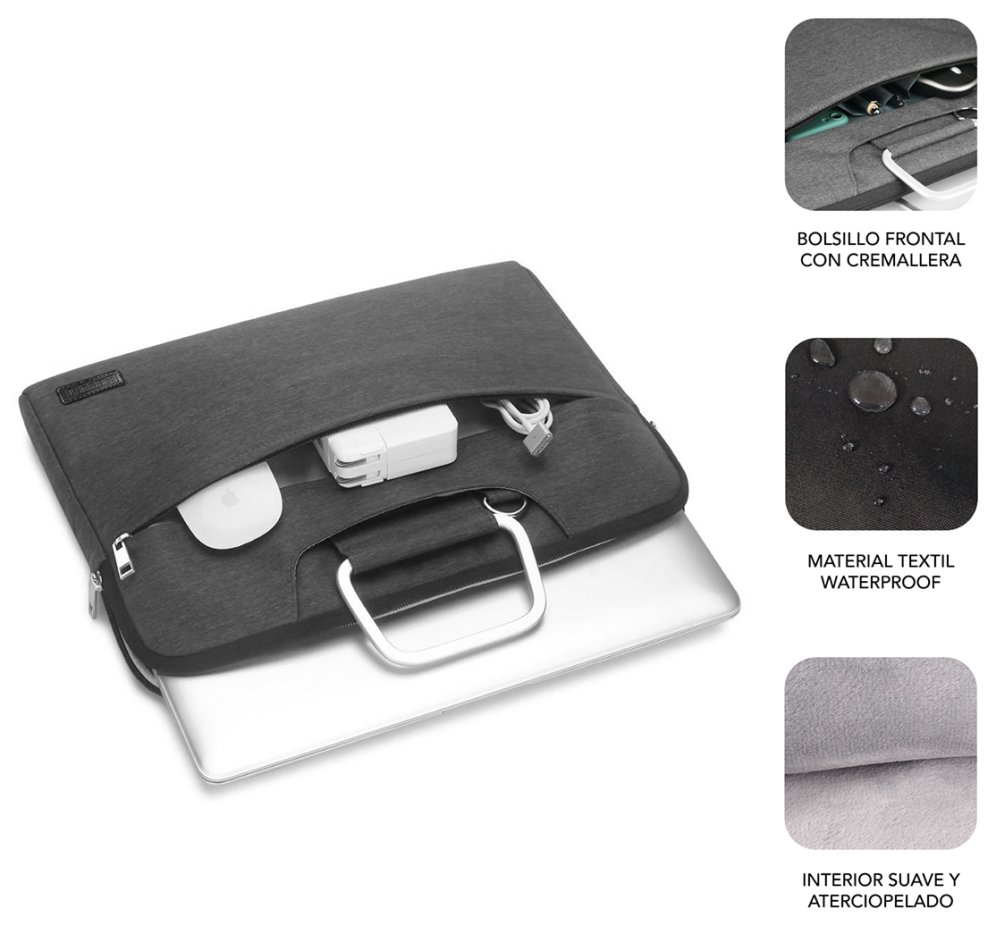 FUNDA PORTATIL SUBBLIM BUSINESS LAPTOP SLEEVE 15,6" GREY - detalle