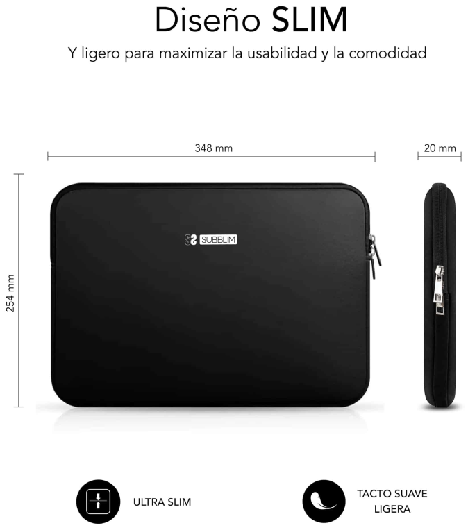 FUNDA PORTATIL SUBBLIM BUSINESS LAPTOP SLEEVE NEOPRENE V2 13,3-14" BLACK - detalle