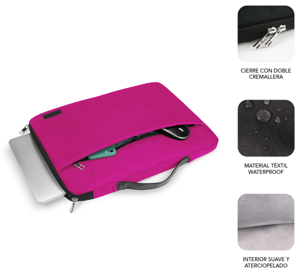 FUNDA PORTATIL SUBBLIM ELEGANT LAPTOP SLEEVE 15,6" PINK - detalle
