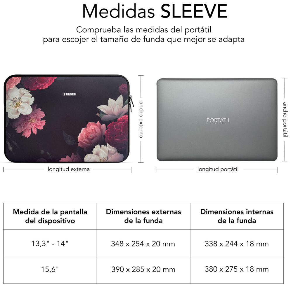 FUNDA PORTATIL SUBBLIM TRENDY SLEEVE NEO FLOWERS 13,3-14" - detalle