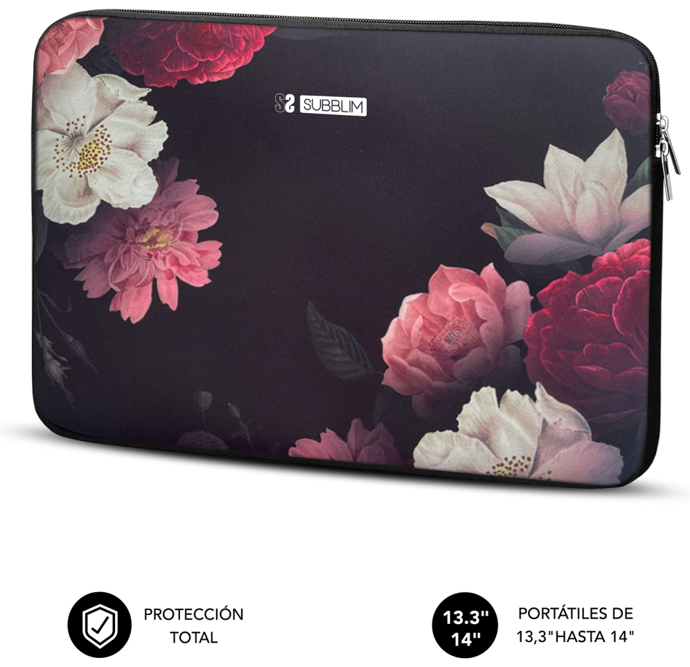 FUNDA PORTATIL SUBBLIM TRENDY SLEEVE NEO FLOWERS 13,3-14" - detalle