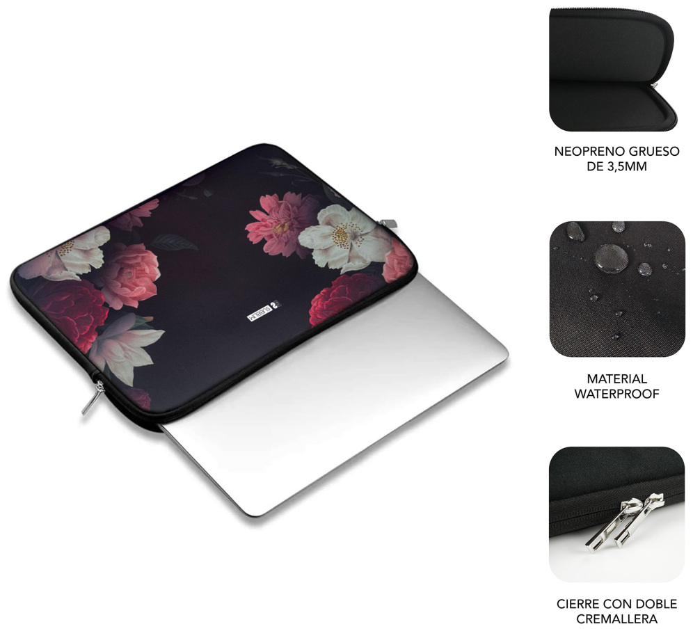 FUNDA PORTATIL SUBBLIM TRENDY SLEEVE NEO FLOWERS 15,6" - detalle