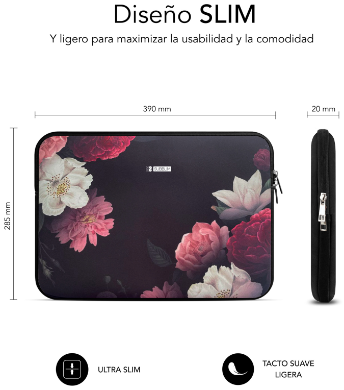 FUNDA PORTATIL SUBBLIM TRENDY SLEEVE NEO FLOWERS 15,6" - detalle