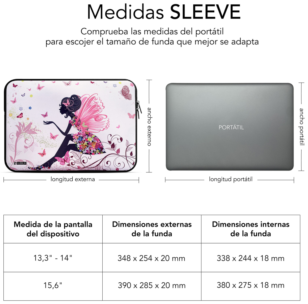 FUNDA PORTATIL SUBBLIM TRENDY SLEEVE NEO HADA 13,3-14" - detalle