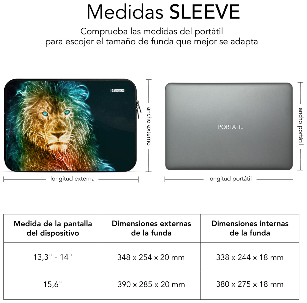 FUNDA PORTATIL SUBBLIM TRENDY SLEEVE NEO LION 15,6" - detalle