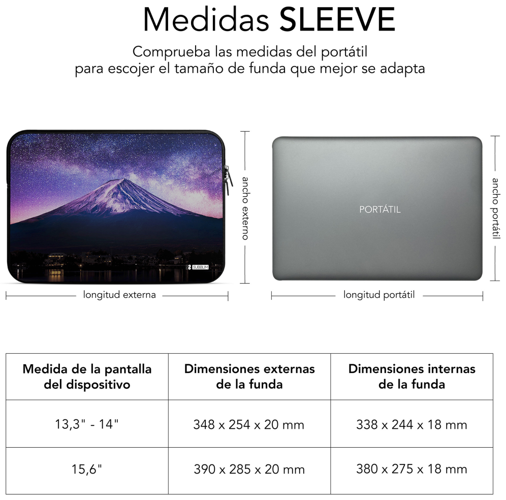 FUNDA PORTATIL SUBBLIM TRENDY SLEEVE NEO MOUNTAIN 13,3-14" - detalle