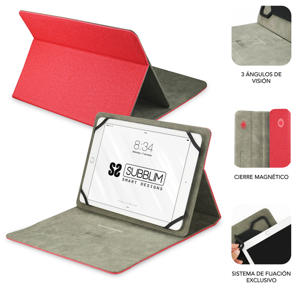 FUNDA TABLET SUBBLIM CLEVER STAND TABLET CASE 10,1" RED - detalle
