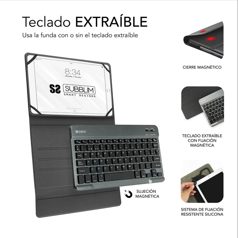 FUNDA TABLET SUBBLIM KEYTAB PRO BLUETOOTH 10,1" BLACK - detalle