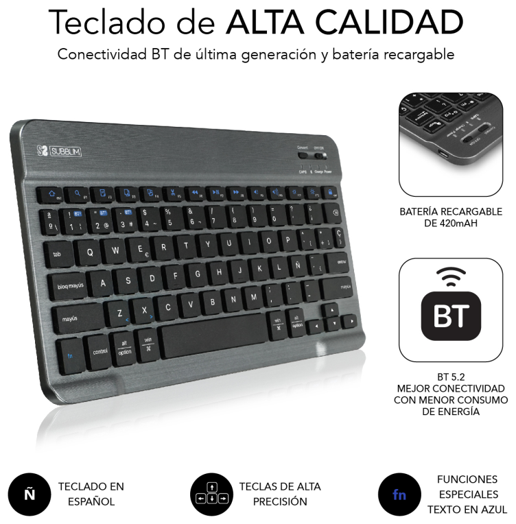 FUNDA TABLET SUBBLIM KEYTAB PRO BT SAMSUNG GT A8 10.5" X200/205 - detalle