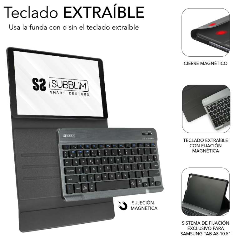 FUNDA TABLET SUBBLIM KEYTAB PRO BT SAMSUNG GT A8 10.5" X200/205 - detalle