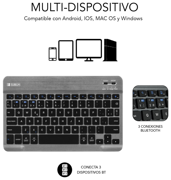 FUNDA TABLET SUBBLIM KEYTAB PRO BT SAMSUNG GT A8 10.5" X200/205 - detalle