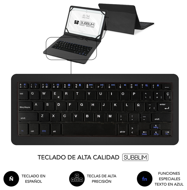 FUNDA TABLET SUBBLIM KEYTAB PRO USB 10,1" BLACK - detalle