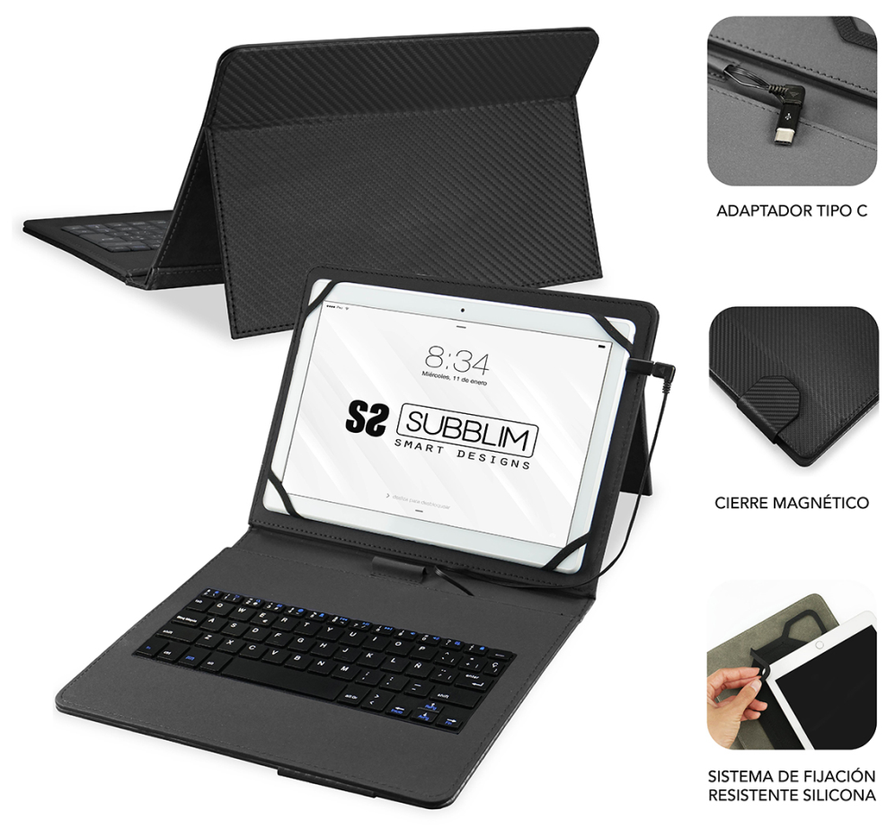 FUNDA TABLET SUBBLIM KEYTAB PRO USB 10,1" BLACK - detalle