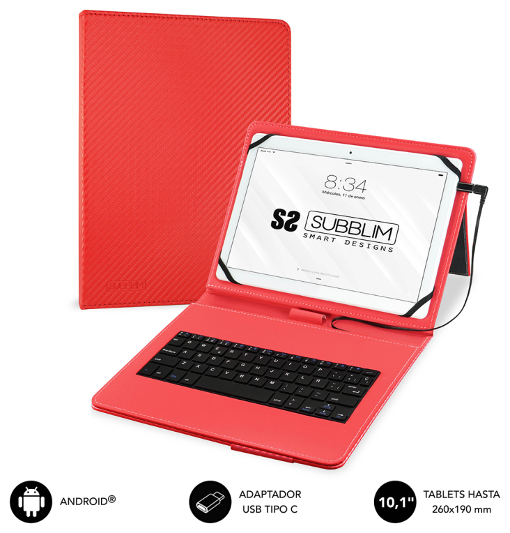 FUNDA TABLET SUBBLIM KEYTAB PRO USB 10,1" RED