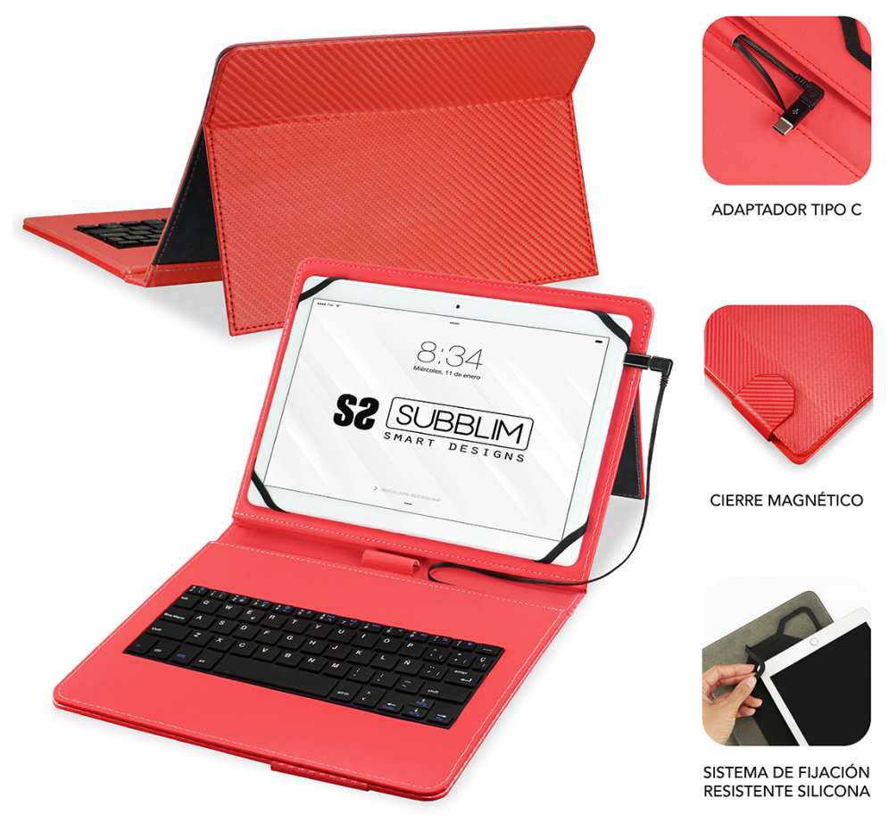 FUNDA TABLET SUBBLIM KEYTAB PRO USB 10,1" RED - detalle
