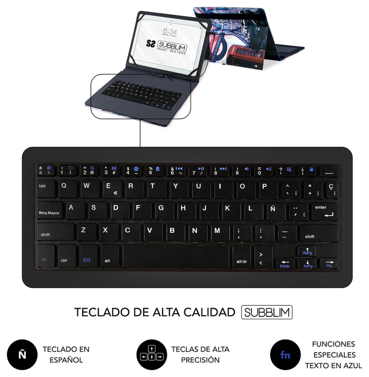 FUNDA TABLET SUBBLIM KEYTAB USB 10,1" ENGLAND - detalle