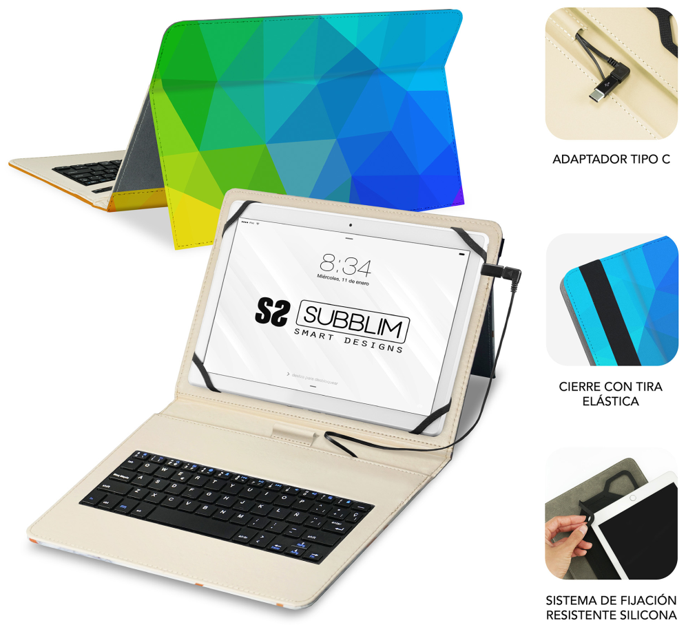 FUNDA TABLET SUBBLIM KEYTAB USB 11" TRIANGULOS - detalle