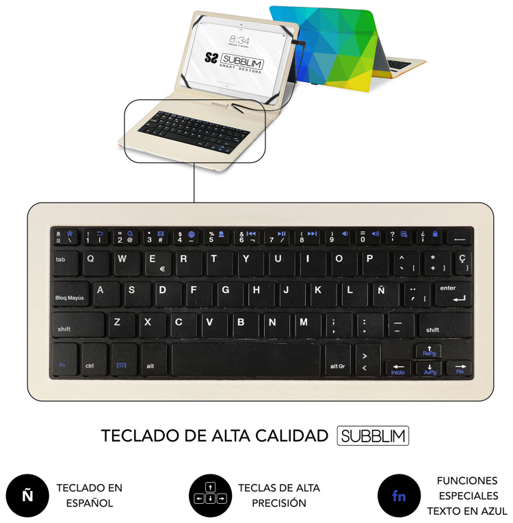 FUNDA TABLET SUBBLIM KEYTAB USB 11" TRIANGULOS - detalle