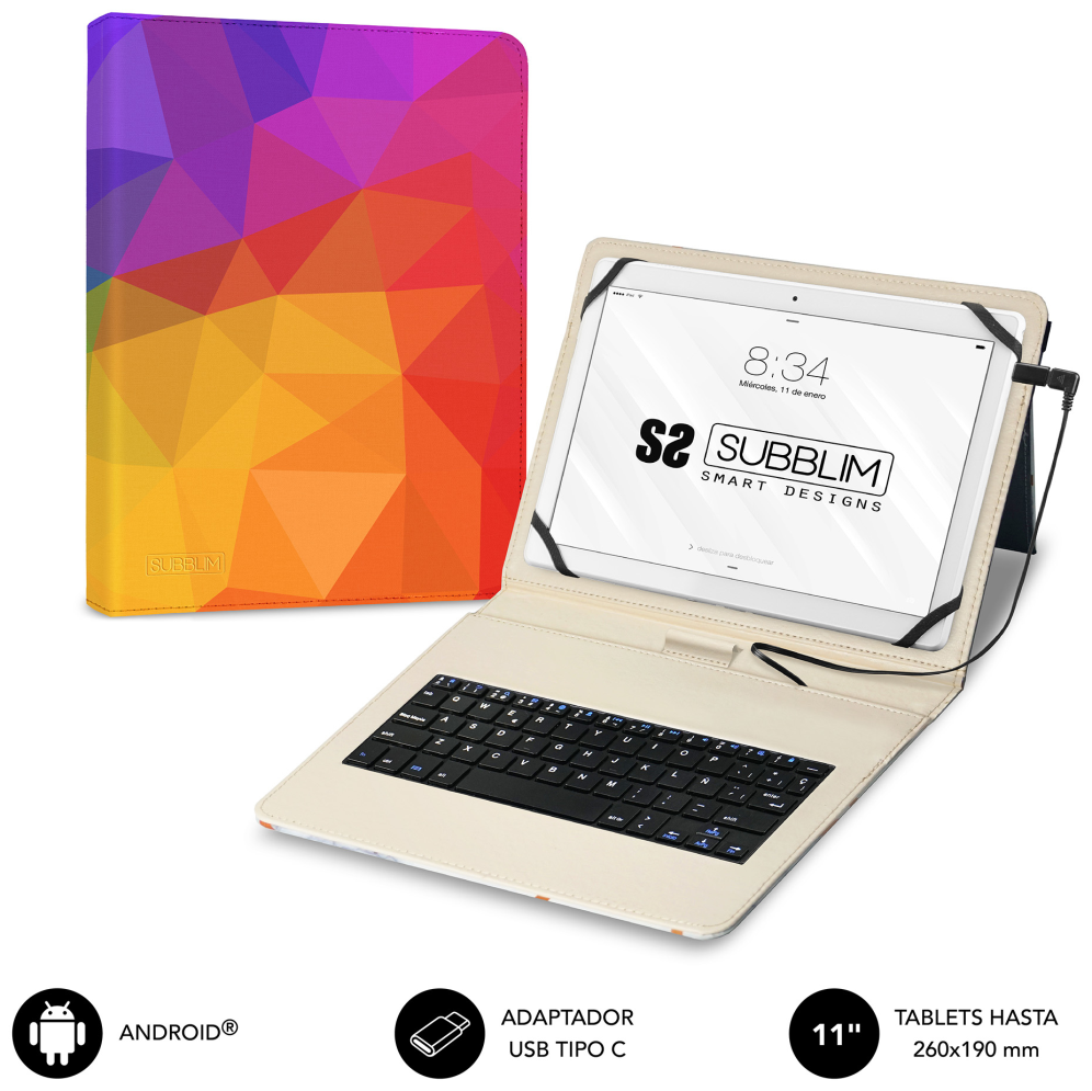 FUNDA TABLET SUBBLIM KEYTAB USB 11" TRIANGULOS - detalle