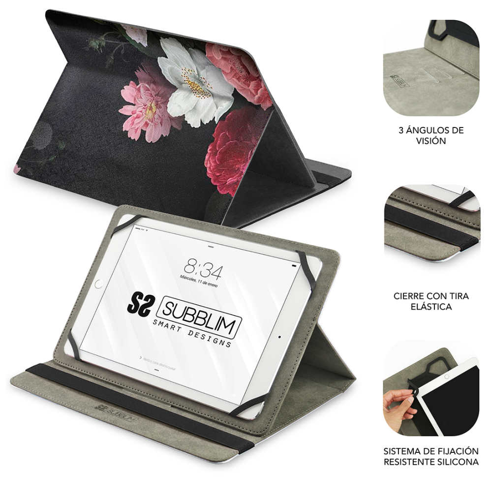 FUNDA TABLET SUBBLIM TRENDY CASE ROSAS 11" - detalle