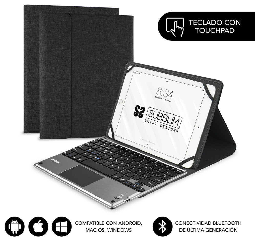 SUBBLIM Funda con Teclado KEYTAB PRO BLUETOOTH 10.1" TOUCHPAD Black