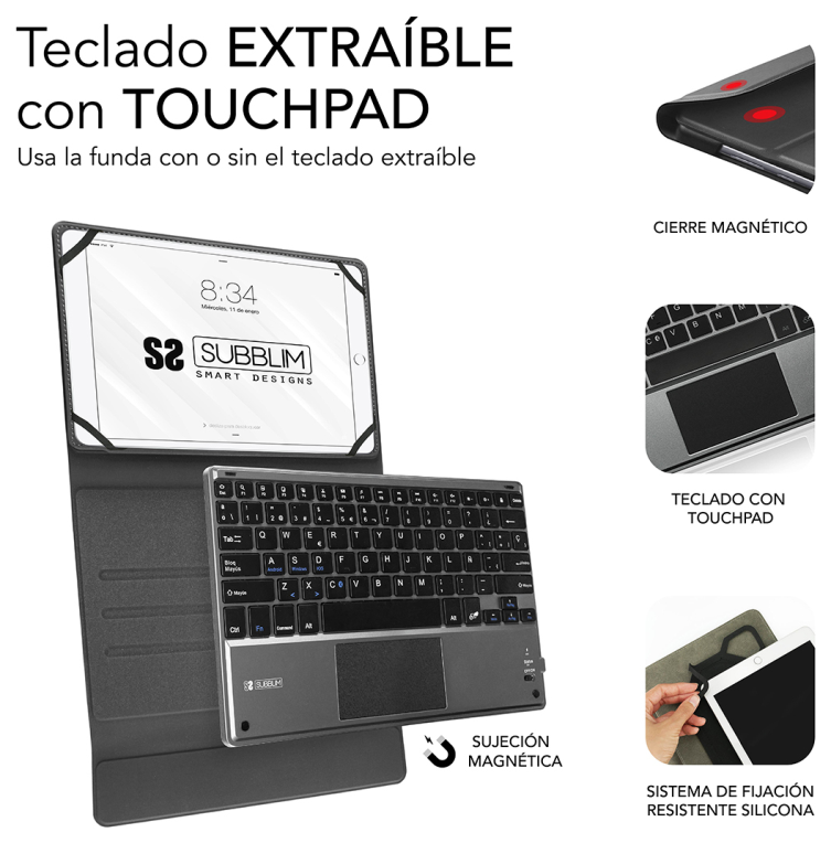 FUNDA TECLADO SUBBLIM KEYTAB PRO BLUETOOTH 10,1" TOUCHPAD BLACK - detalle