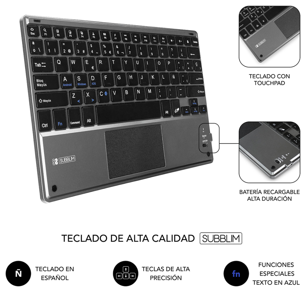 FUNDA TECLADO SUBBLIM KEYTAB PRO BLUETOOTH 10,1" TOUCHPAD BLACK - detalle