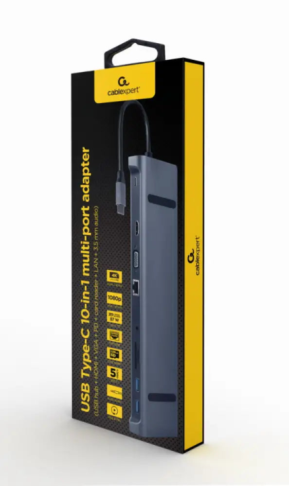 Gembird A-CM-COMBO10-01 base para portátil y replicador de puertos Alámbrico USB 3.2 Gen 1 (3.1 Gen 1) Type-C Gris