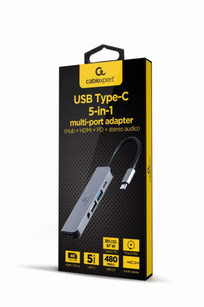Gembird A-CM-COMBO5-02 base para portátil y replicador de puertos Alámbrico USB 3.2 Gen 1 (3.1 Gen 1) Type-C Plata