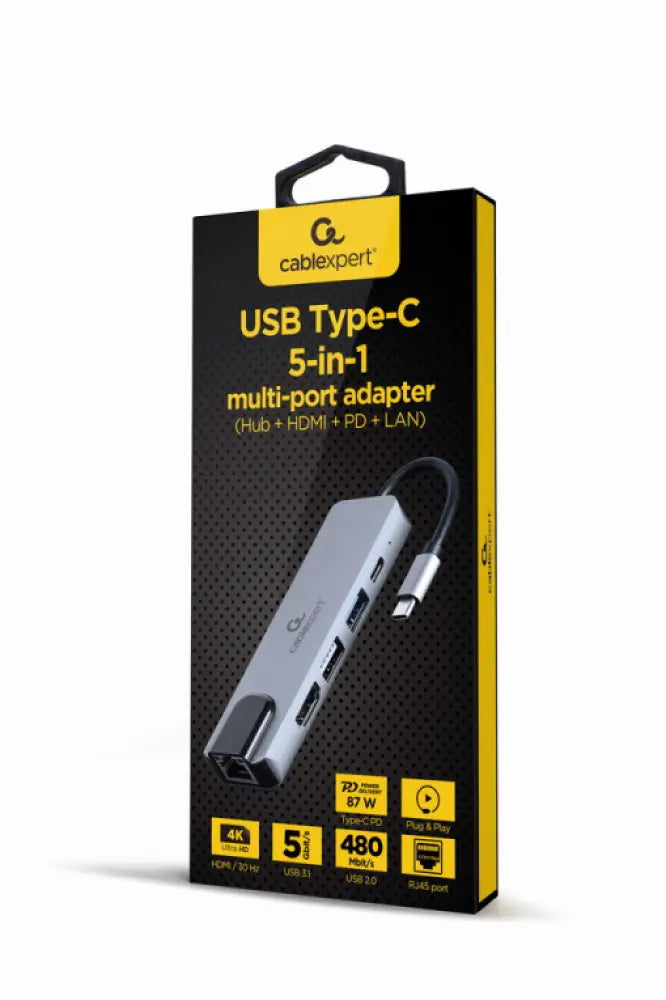 Gembird A-CM-COMBO5-04 base para portátil y replicador de puertos Alámbrico USB 3.2 Gen 1 (3.1 Gen 1) Type-C Plata