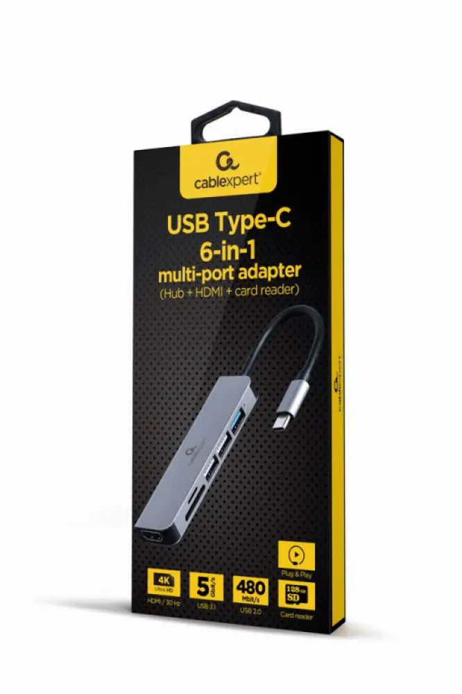Gembird A-CM-COMBO6-02 base para portátil y replicador de puertos Alámbrico USB 3.2 Gen 1 (3.1 Gen 1) Type-C Gris