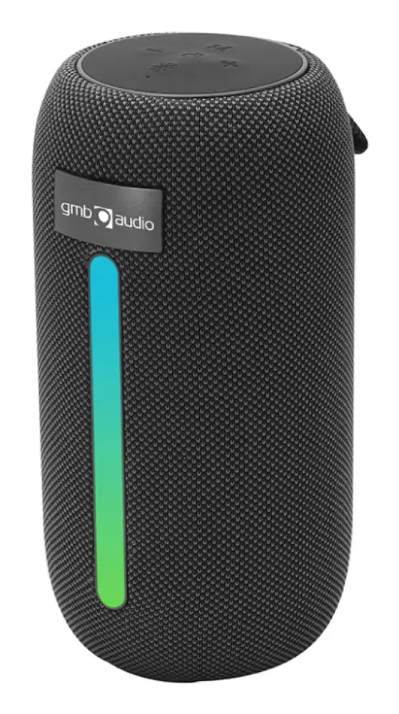 Altavoz portátil Gembird con luz LED RGB, 8W, en color negro, para audio y entrada/salida de sonido.