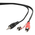 Cable de audio Gembird con conector 3.5 mm macho a 2 RCA macho, 2.5 metros, para conexión de sonido y audio.