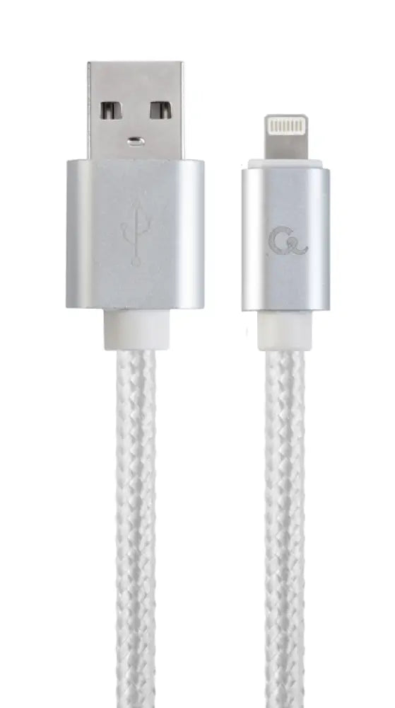 Cable de conector Lightning Gembird de 1.8 m con trenzado de algodón y conectores metálicos, para dispositivos Apple.