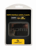 Interruptor de video Gembird DSW-HDMI-34 con 3 puertos HDMI para cambiar entre dispositivos fácilmente.