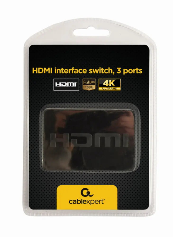 Interruptor de video Gembird DSW-HDMI-34 con 3 puertos HDMI para cambiar entre dispositivos fácilmente.
