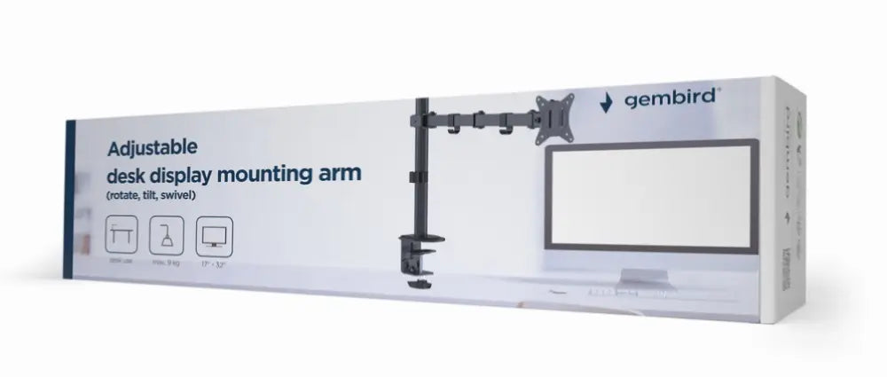 Soporte ajustable para monitor Gembird MA-D1-01 de 32 pulgadas en color negro con rotación y inclinación para escritorio.