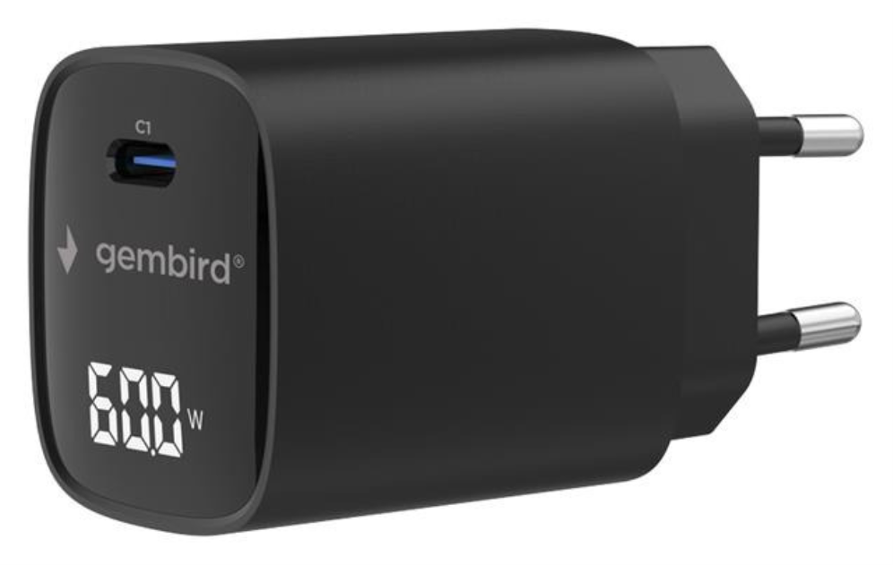 Gembird TA-UC-1C-PD60LCD-01-BK cargador de dispositivo móvil Portátil. Smartphone. Tableta Negro Corriente alterna Carga
