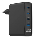 Cargador portátil Gembird TA-UC-PDQC100LCD-01-BK para smartphone negro, carga rápida y corriente alterna, vista del dispositivo.