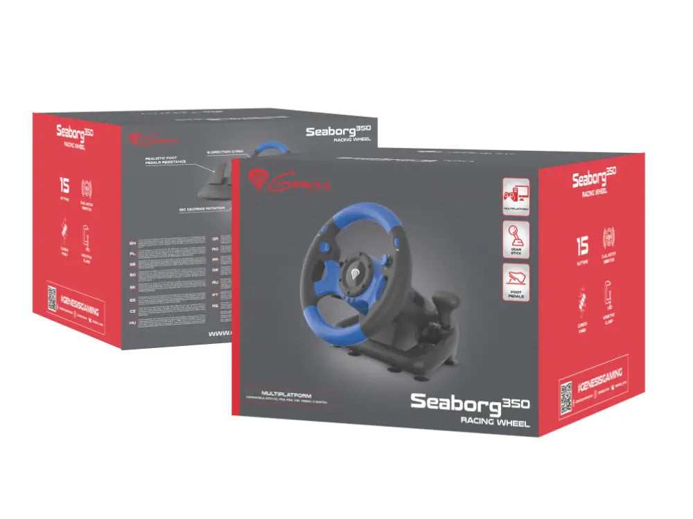 GENESIS Seaborg 350 Negro. Azul USB Volante + Pedales Nintendo Switch. PC. PlayStation 4. Playstation 3. Xbox 360. Xbox One. Xbox Series S. Xbox Series X - detalle