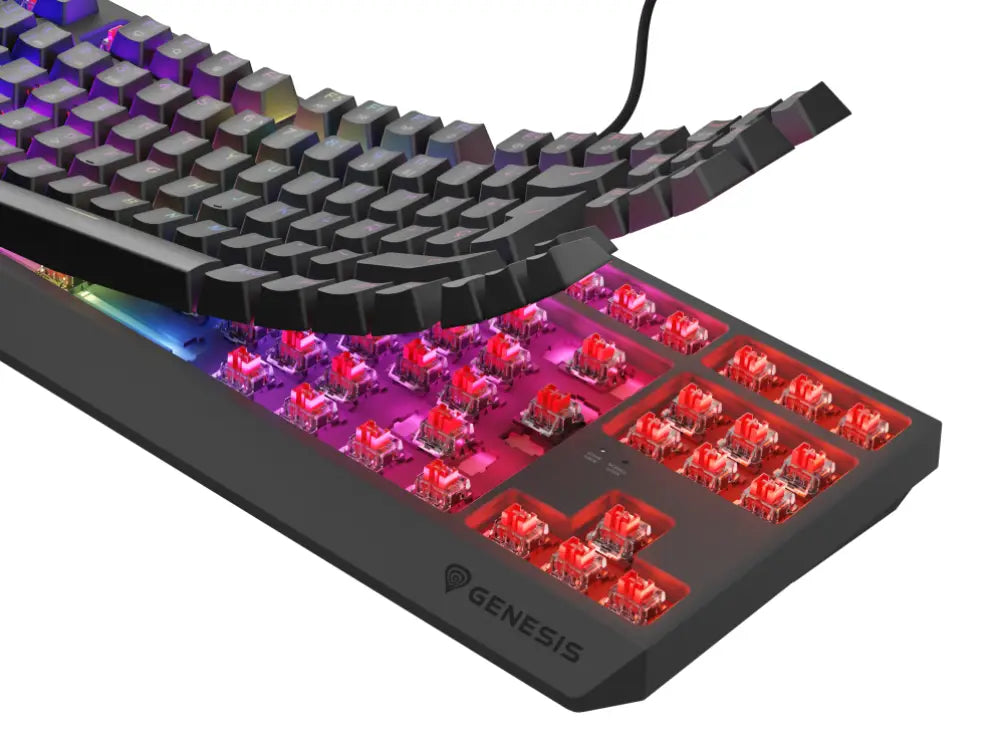 Teclado GENESIS Thor 230 TKL en color negro con diseño QWERTY en español y conexión USB para juegos.