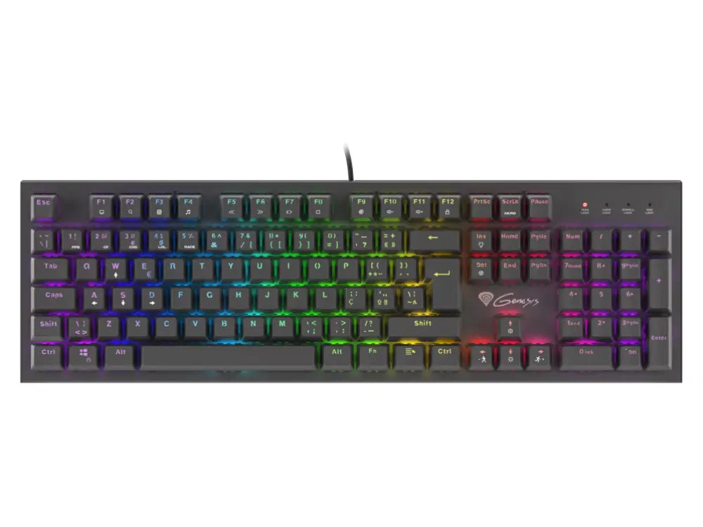 Teclado para juegos GENESIS THOR 300 en color negro con diseño QWERTY en portugués, conectado por USB.