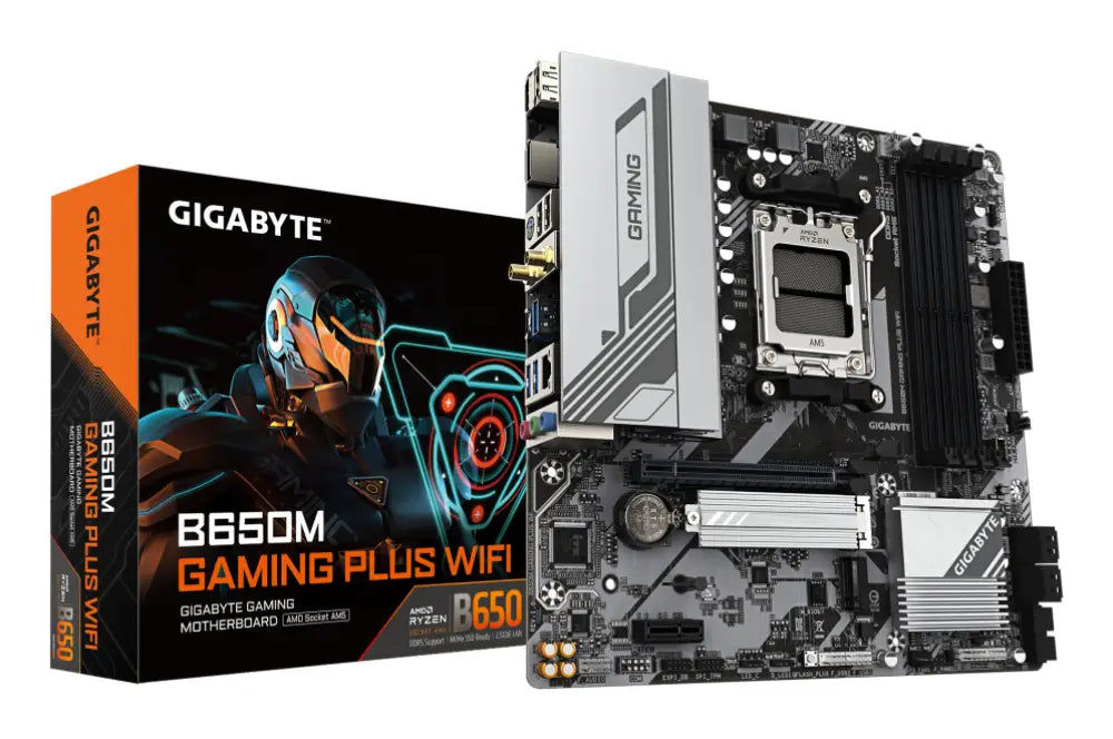 GIGABYTE B650M GAMING PLUS WIFI Placa base - Procesadores AMD Ryzen 9000. VRM de 5+2+2 fases. hasta 8000 MHz DDR5. 2xPCIe 4.0 M.2. LAN 2.5GbE. WIFI 6E. USB 3.2 Gen 1 - detalle