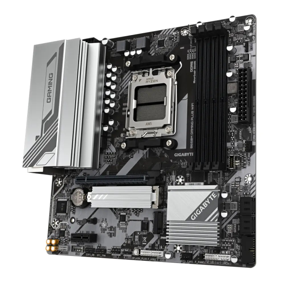 GIGABYTE B650M GAMING PLUS WIFI Placa base - Procesadores AMD Ryzen 9000. VRM de 5+2+2 fases. hasta 8000 MHz DDR5. 2xPCIe 4.0 M.2. LAN 2.5GbE. WIFI 6E. USB 3.2 Gen 1 - detalle
