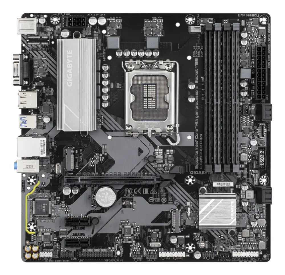 GIGABYTE B760M D3HP DDR4 Placa base - Soporta CPUs Intel Core de 14ª generación. VRM digital de 4+1+1 fases. hasta 5333MHz DDR4 (OC). 2xPCIe 4.0 M.2. GbE LAN. USB 3.2 Gen1 - detalle