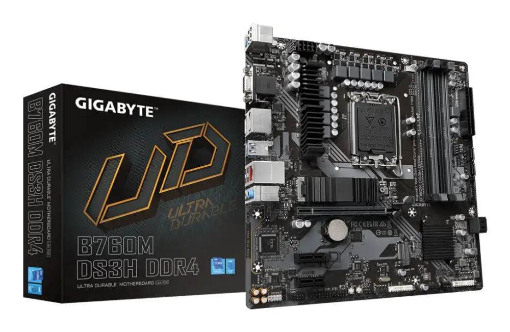 GIGABYTE B760M DS3H DDR4 Placa base - Soporta CPUs Intel Core de 14ª generación. VRM digital de 6+2+1 fases. hasta 5333MHz DDR4 (OC). 2xPCIe 4.0 M.2. LAN 2.5GbE. USB 3.2 Gen2 - detalle