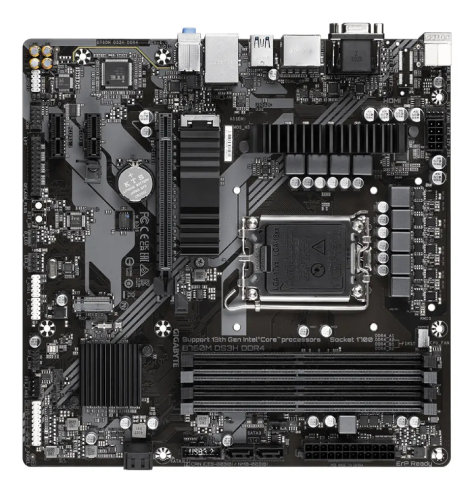 GIGABYTE B760M DS3H DDR4 Placa base - Soporta CPUs Intel Core de 14ª generación. VRM digital de 6+2+1 fases. hasta 5333MHz DDR4 (OC). 2xPCIe 4.0 M.2. LAN 2.5GbE. USB 3.2 Gen2 - detalle