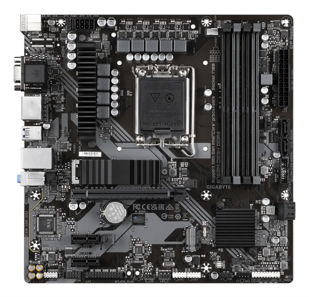 GIGABYTE B760M DS3H DDR4 Placa base - Soporta CPUs Intel Core de 14ª generación. VRM digital de 6+2+1 fases. hasta 5333MHz DDR4 (OC). 2xPCIe 4.0 M.2. LAN 2.5GbE. USB 3.2 Gen2 - detalle
